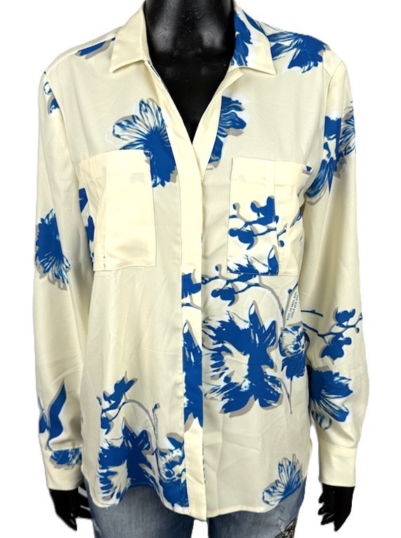 Calvin Klein Camicia Donna 40 Floreale Blu Bianca Morbida Manica Lunga