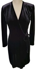 VTG Talbots Black Velvet Wrap Dress Size 2 Belted Elegant Cocktail Whimsigoth