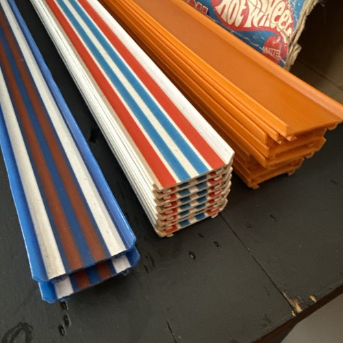 Vintage 80s Hot Wheels Orange & Red White and Blue Stripe Track Pieces lot of 21