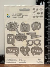 10-Piece Momenta Cut & Emboss Die Set WORD BUBBLE GLASSES CAMERA 33623R8