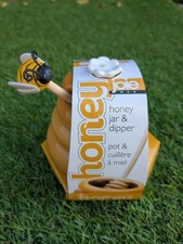 Mini Honey Pot Ceramic Jar And Wood Dipper Joie MSC Beehive With Bee