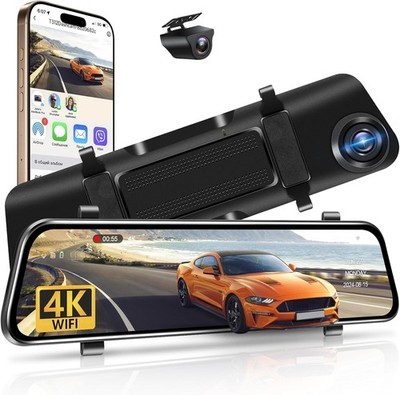Pelsee P12 Pro 4K Mirror Dash Cam, 12'' Rear View Mirror Camera Smart Driving...