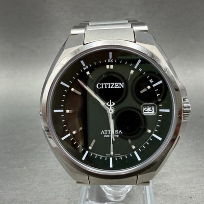 Citizen Attesa Watch Men 41mm Black Dial Titanium Date Atomic Round H110 Works