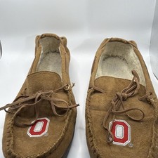 Ohio State Buckeyes Slipper Men Large Brown Faux Suede Leather Sherpa Lined Cozy