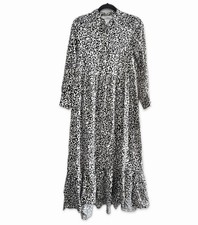 Anthropologie x Mare Mare Leopard Print Maxi Dress Women's XS Long Sleeve White