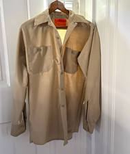 Vintage 70s Made in USA Work Wear Corp Shirt Mens S Tan Khaki Dagger Collar