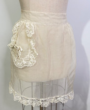Vintage Cream Sheer Hostess 1/2 Apron W/ Pocket  Lace Details