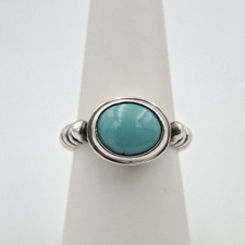 925 Sterling Silver Bezel Oval Cabochon Turquoise Ribbed Shank Ring Size 6.75