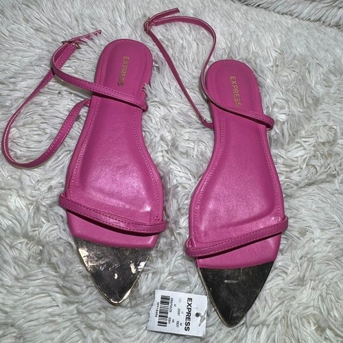 Express flache Riemchensandalen Damengröße 7 metallic spitz zulaufend pink/goldfarben neu mit Etikett