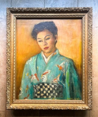 Raphael Soyer. Atemberaubendes Öl, ''Frau im Kimono''. 1960. Signierter und orginaler Rahmen.