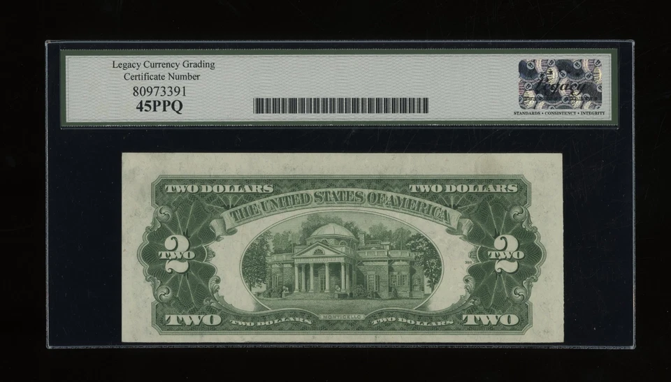 DBR 1928-G $2 Legal Fr. 1508 EA Block Legacy 45 PPQ Serial E26272129A - Image 2 of 2