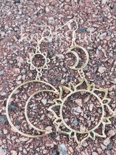 Asymmetrical Golden Sun Moon Pendant Earrings