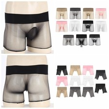 Men's Ice Silk Boxer Briefs See Through Sheer Underwear Stretch Pantyhose Boxers