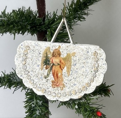 867/26 1xalter Christbaumschmuck Dresden Pappe Sebnitz Glitter Glanzbild Oblate