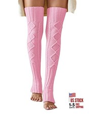 Women's Extra Long Stirrup Leg Warmers Winter Knitted Over Knee One Size Pink