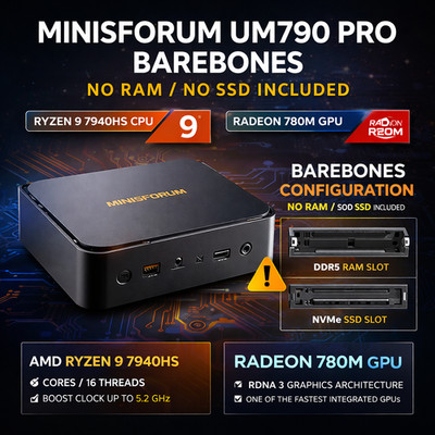 Minisforum UM790 Pro Mini PC Ryzen 9 7940HS Radeon 780M Barebones NO RAM NO SSD