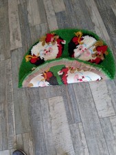 Vintage Latch Hook Christmas Tree Skirt Handmade Green Santa Claus Holiday Decor
