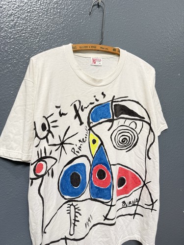 Vintage 90’s Abstract Art Joan Miro Style White Tee Shirt Size XL Sunbelt