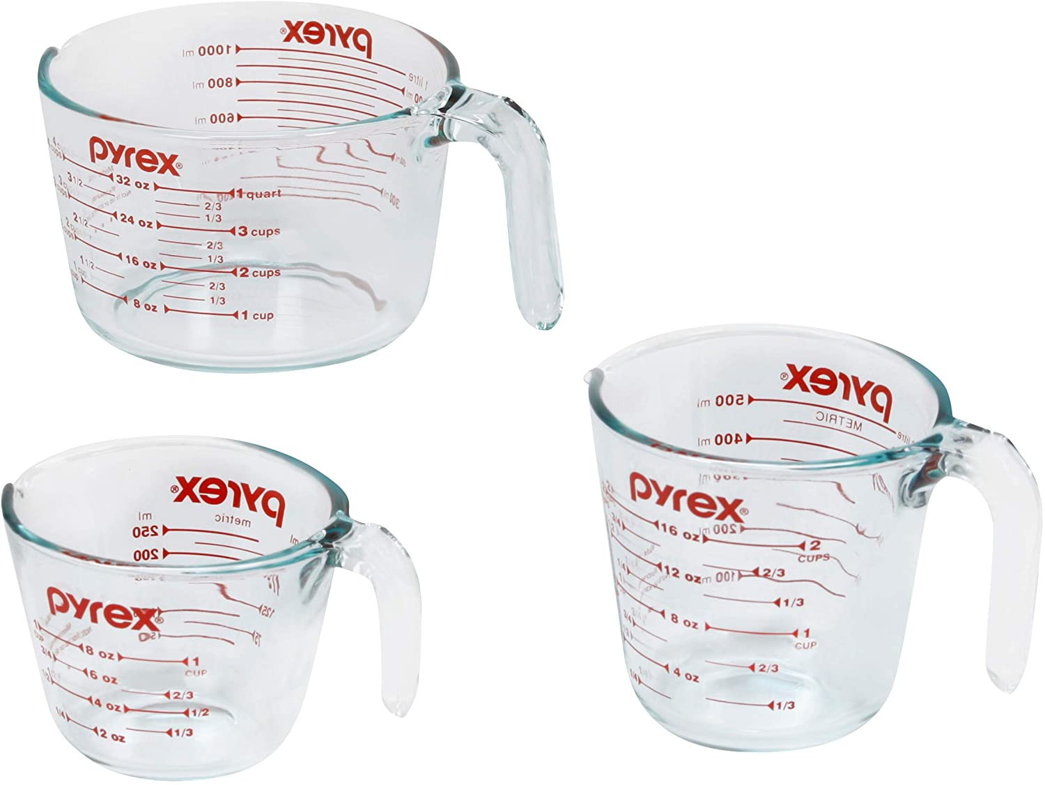 Pyrex Essentials (3-Pack) Glass Measuring Cups Set, (1, 2 & 4 Cup) Measuring Cup
