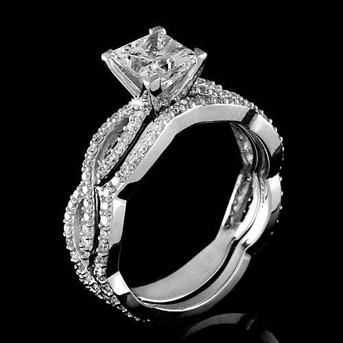 ANILLO DE COMPROMISO Y BANDA DE DIAMANTES CULTIVADOS EN LABORATORIO DE CORTE PRINCESA DE 2,75 QUILATES ORO BLANCO 14K - Imagen 4 de 5