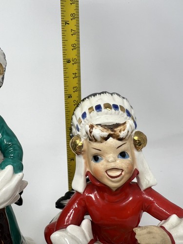 Vintage Japan Sonsco Ceramic Hand Painted Figurines Indian Headdress Rare - Picture 21 of 24