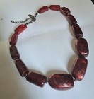 Vintage Marked Ny Red Swirled Glass Beaded Necklace Length 14". Estate Item.