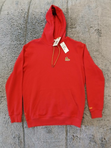 NWT Timberland Men's Medium Boot Logo Red Hoodie Embroidered Laces 100% Cotton - Picture 2 of 10