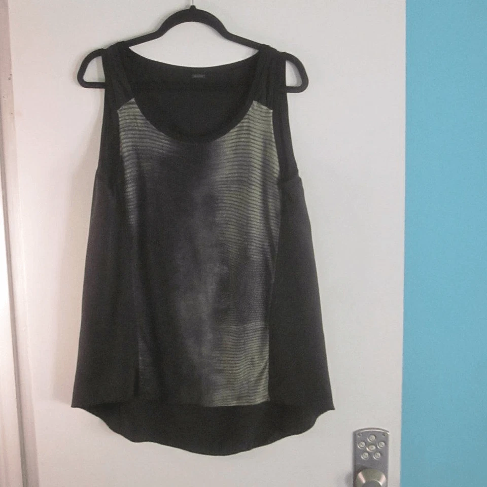 Camiseta sin mangas Elie Tahari para mujer negra seda verde frontal talla L Foto 2 de 4