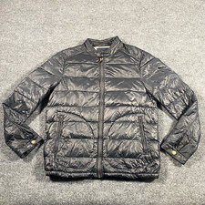 Etam Homme Womens Xl Duck Down Puffer Quilted Ful Zip Jacket Small Hole On Back
