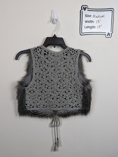 NEW Allen B by Allen Schwartz Vest Faux Fur with Crochet Back Medium - Picture 2 of 6