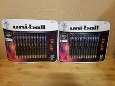 Set of 2 Uni-Ball 207 Vibrant Gel 12 Pens each Medium 0.7mm 9 Black 3 Blue