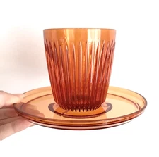 HUSKEE Classic RENEW 8oz Durable 4-CUP & SAUCER Set -AMBER Orange- BRAND NEW