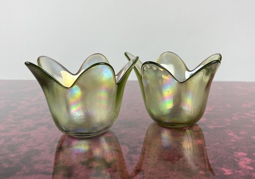 Iridescent Glass Tulip Votives Gorgeous Gold / Yellow Vintage Candle Holders - 第 1/9 張圖片