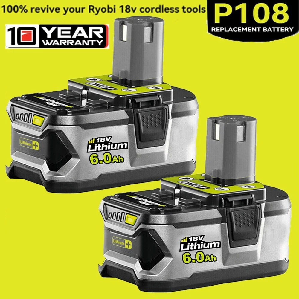 2PACK Battery 18V 6.0AH For Ryobi One Plus P108 Lithium RB18L50