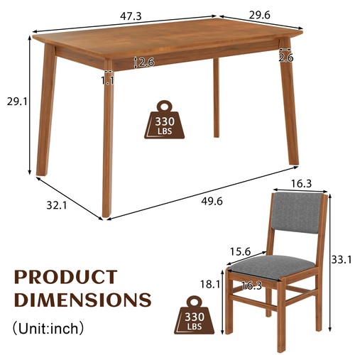 5-Piece Modern Rectangle Wooden Kitchen Dining Table Set With Upholstered Chairs - Picture 7 of 24
