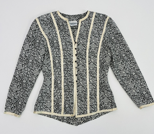 Maggie Shepherd Vintage Hemd 80er Gr. S schwarz elfenbein Korsettstil Knopfleiste - Bild 4 von 15