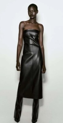 ZARA FW23 LEATHER EFFECT STRAPLESS DRESS BLACK M L REF. 7901/252 NWT | eBay