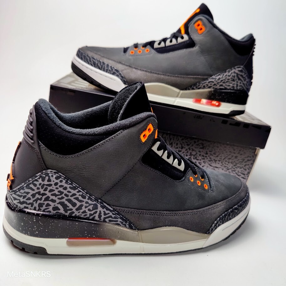 Air Jordan 3 US 13 Men's Black White Gray Orange Nike Retro Fear  CT8532 080 New thumbnail 5