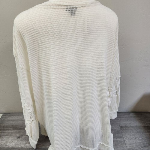 Top tunica bianco torrido 2 pizzo waffle maglia orlo invecchiato oversize scollo a V casual - Foto 9 di 14
