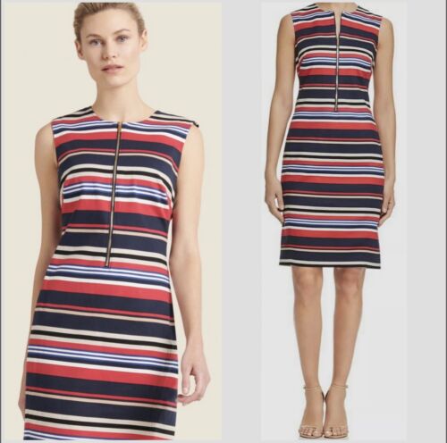 Donna Karan New York Striped Zip-Front Sheath Dress Size 12 - Picture 1 of 8