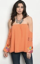 VaVa by Joy Han Women's Size Medium Off The Shoulder Floral Bird Embroidered Top