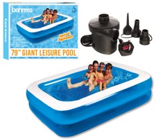 LARGE RECTANGULAR INFLATABLE SWIMMING POOL FAMILY PADDLING FUN & PUMP 79"- 459L 