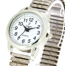 Damenuhr Classique Farbe silber weiß mit Zugband Flexband Stretchband 26mm