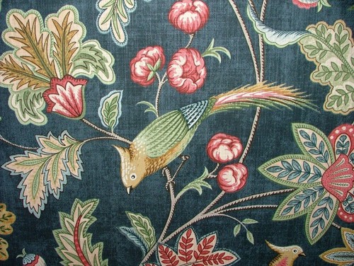 Rebozuelos Azul Marino Ornamentado Pájaro Cortina de Algodón Floral Tela - Imagen 8 de 24