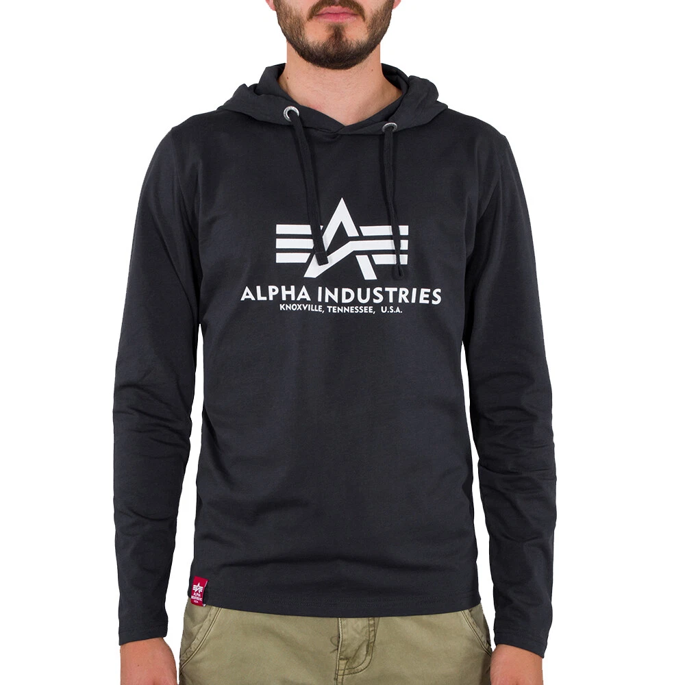 Alpha Industries Herren Longsleeve T-Shirt Basic Hooded Heavy black | eBay