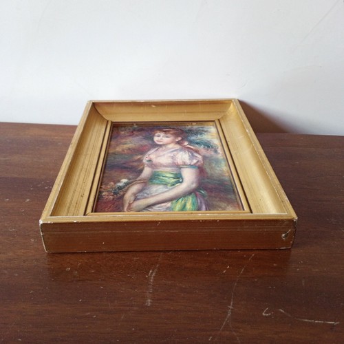Antique Miniature Watercolour Painting Of Young Lady & Basket Of Flowers 19th - Picture 8 of 12