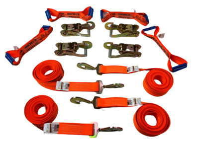8 Point Kit 18' Orange DIAMOND WEAVE Car Tie-Downs with Twisted Snap Hooks