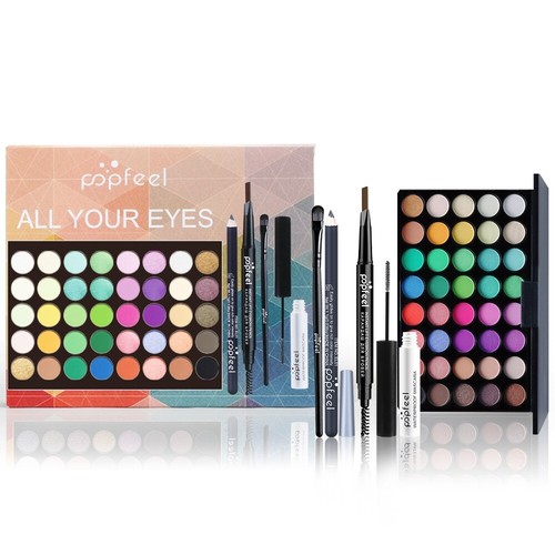 40 Colors Eyeshadow Eye Shadow Powder with Brush Eyebrow Pencil Palette Makeup - Picture 3 of 19