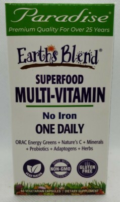 Paradise Herbs Earth's Blend One Daily Superfood Multivitamin [No Iron], 60 caps