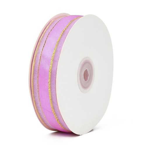 50Yards/Roll 25mmGolden Wired Edge Ribbon Solid Color Organza Ribbons for Party - Picture 50 of 51